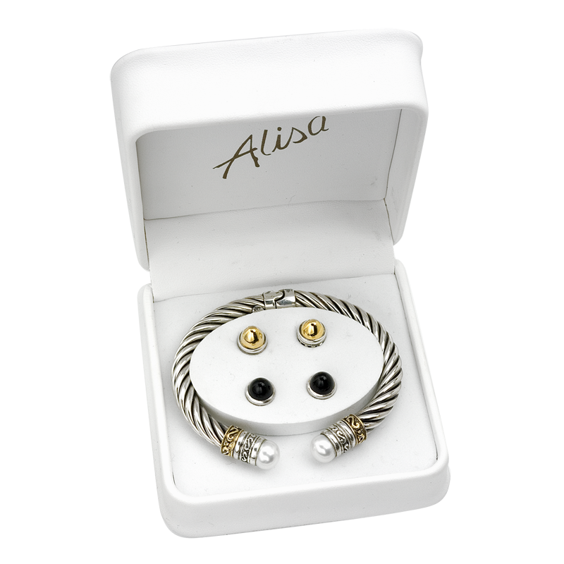 Alisa AO 12-100 Vari-tip Sterling Twisted Cable Spring Cuff Bracelet Blank, Yellow Gold Scrollwork AO 12-100