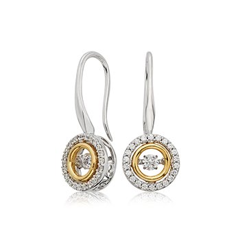 Two-tone gold, round twinkling diamond halo earrings