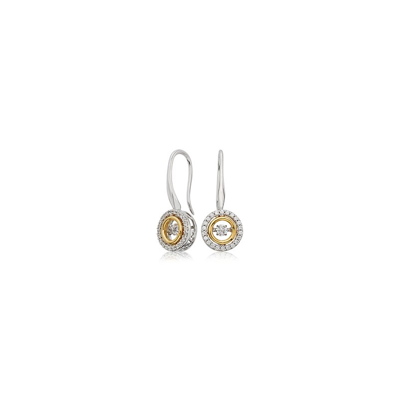 Two-tone gold, round twinkling diamond halo earrings