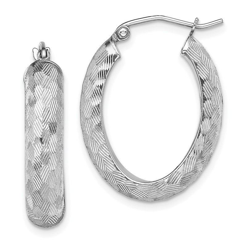 Sterling Silver Rhodium-plated Oval Hoop Earrings 