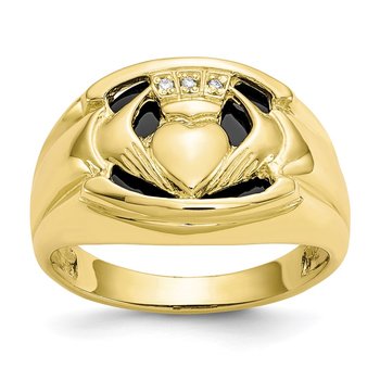 10k Men's Diamond and Black Onyx Claddagh Ring