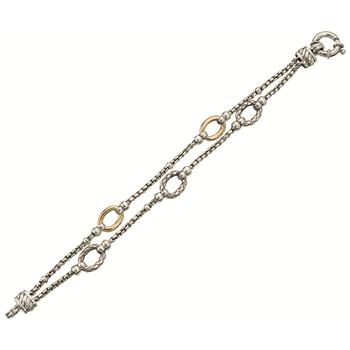VHB 855 Sterling Double Box Chain with 3 Traversa Oval Links & 2 Shiny Yellow Gold Oval Links Bracelet VHB 855