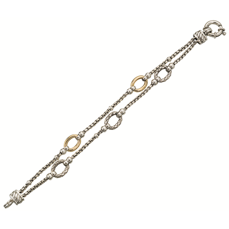 Alisa VHB 855 Sterling Double Box Chain with 3 Traversa Oval Links & 2 Shiny Yellow Gold Oval Links Bracelet