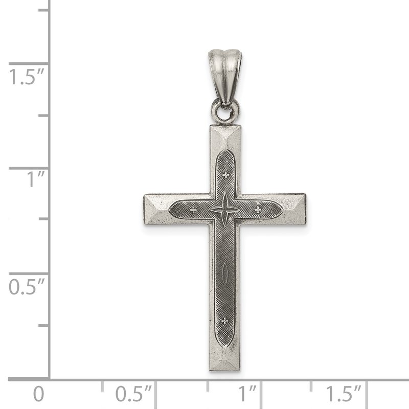 Polished and Brushed Latin Cross Pendant Sterling Silver Antiqued 