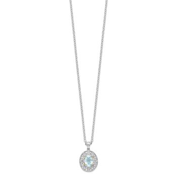 Brilliant Gemstones Sterling Silver with 14K Accent Rhodium-plated Sky Blue Topaz and Diamond 18 Inch Necklace with 2 Inch Extender