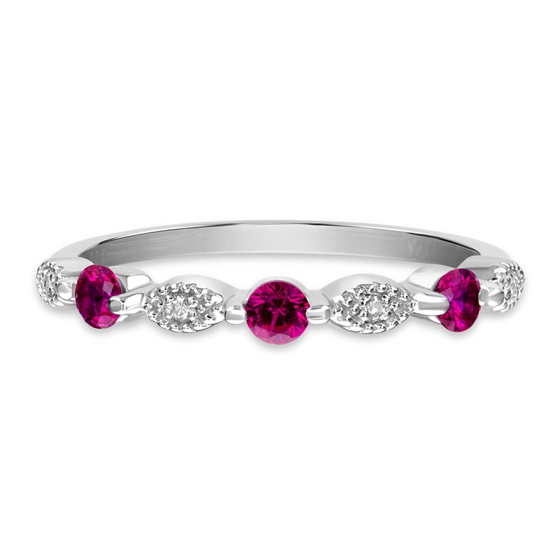 Sterling silver, diamond and synthetic ruby stackable band