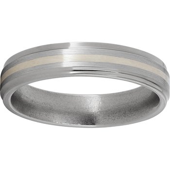 Titanium Flat Band with Grooved Edges, a 1mm Sterling Silver Inlay and Satin Finish
