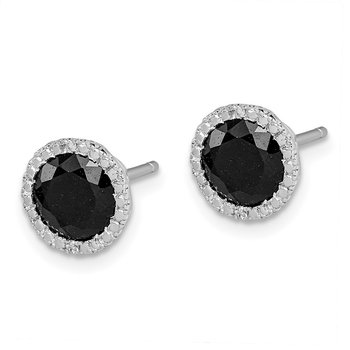Sterling Silver Rhodium-plated Black Sapphire & Diamond Post Earrings