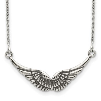 Sterling Silver Polished and Antiqued Wings Necklace