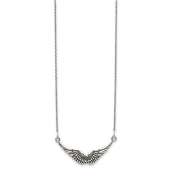 Sterling Silver Polished and Antiqued Wings Necklace