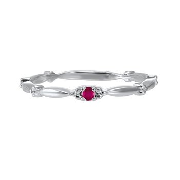 Ruby Solitaire Antique Style Slender Stackable Band in 10k White Gold