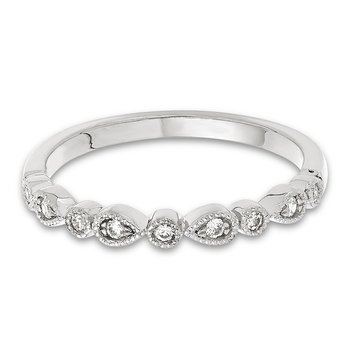 White gold, vintage-inspired diamond stackable band