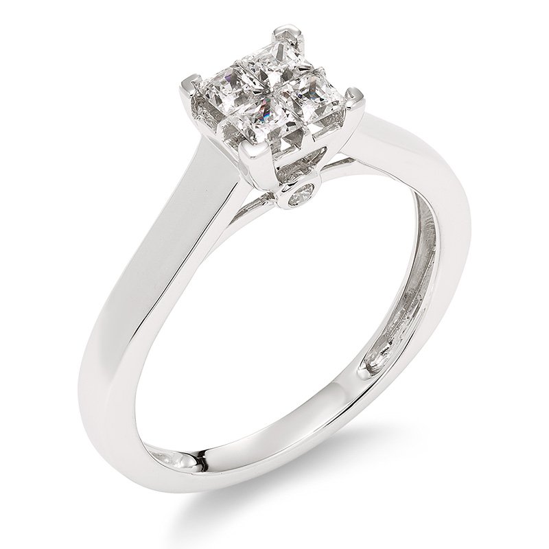 White gold, princess-shape diamond engagement ring