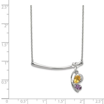 Sterling Silver Rhd-plat Citrine Pink Amethyst Butterfly w/2in ext. Necklac