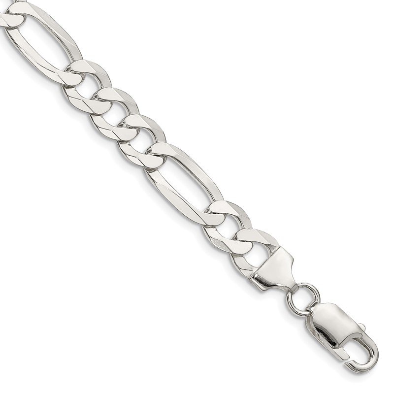925 Sterling Silver 8.5mm Polished Flat Figaro Link Chain Necklace 7-24 