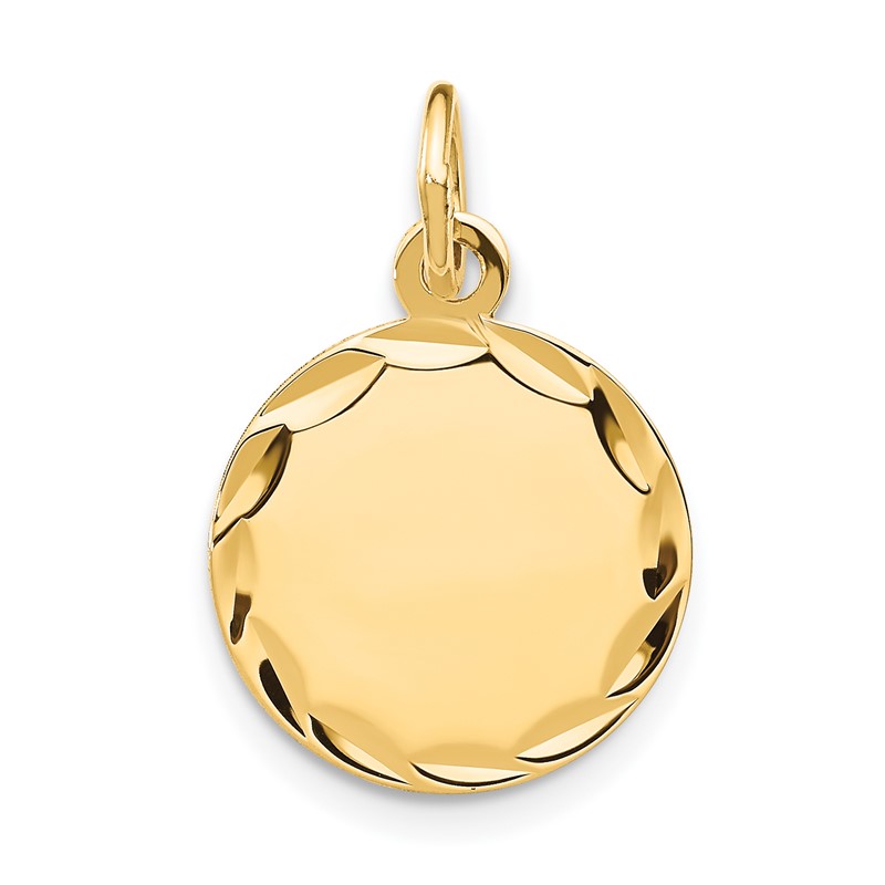 14K Yellow Gold Etched .027 Gauge Engravable Round Disc Charm