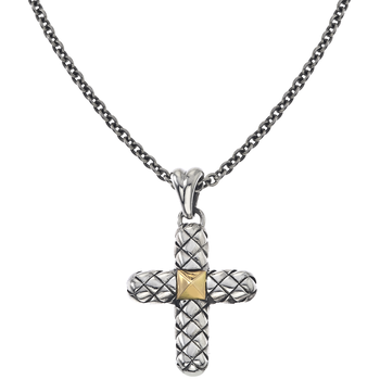 VHP 1475 Sterling Traversa Cross with Yellow Gold Center Pendant