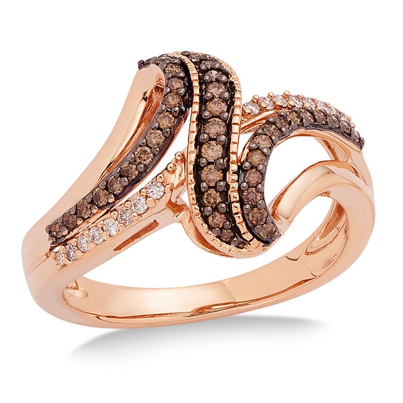 Rose gold fancy ring with caramel and white diamonds