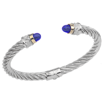 AO 12-952 LL Yellow Gold Bezel Set Lapis Lazuli cabochons Twisted Cable Sterling Spring Cuff Bracelet