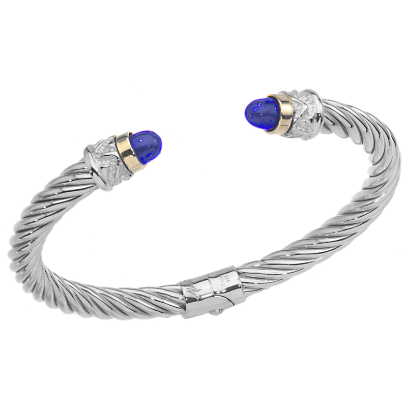 Alisa AO 12-952 LL Yellow Gold Bezel Set Lapis Lazuli cabochons Twisted Cable Sterling Spring Cuff Bracelet AO 12-952 LL