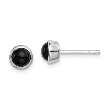 Sterling Silver Rhodium-plated Onyx Post Earrings