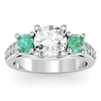 Three Stone Emerald Pave Set Diamond Ring