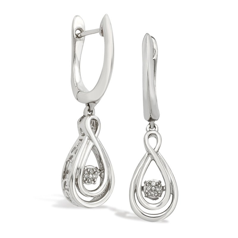 Sterling silver, twinkling diamond teardrop dangle earrings