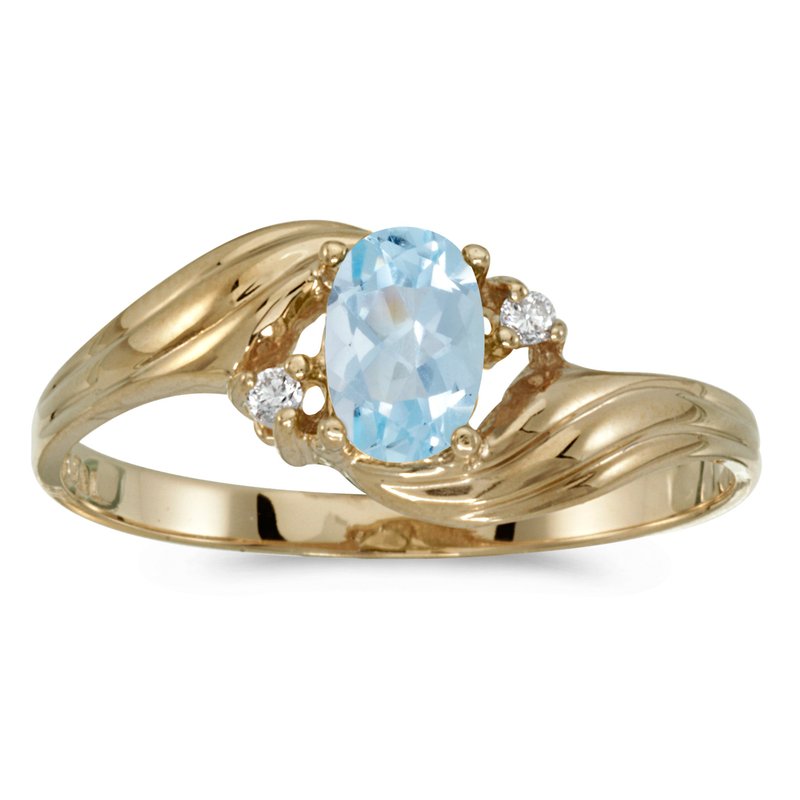 14k Yellow Gold Oval Aquamarine And Diamond Ring 