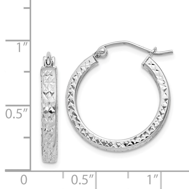 Beautiful Sterling Silver Rhodium Plated Diamond Cut 3x20mm Hoop Earrings 