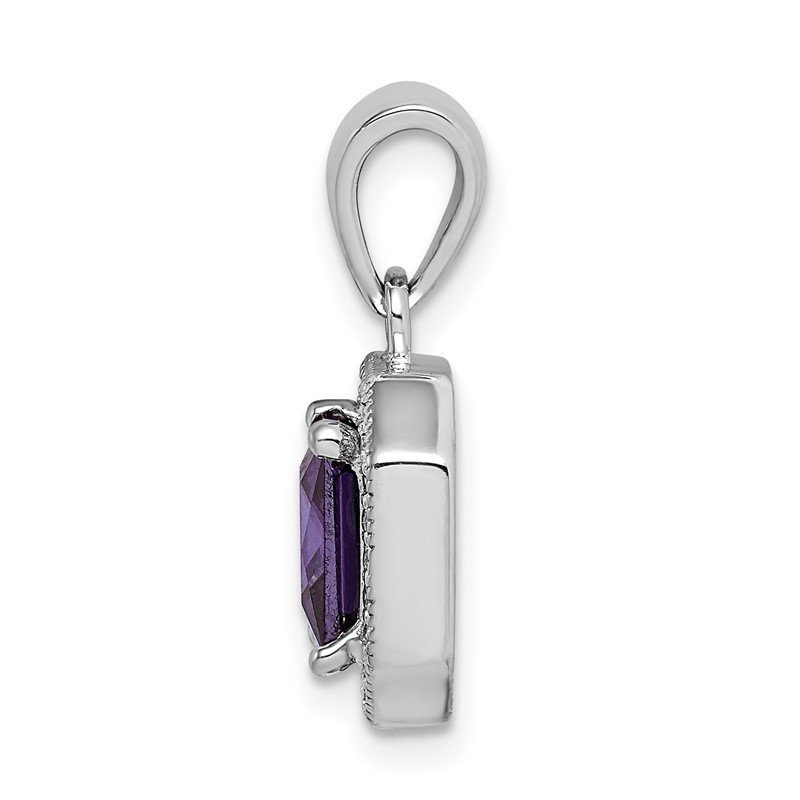 Sterling Silver Rhodium Plated Purple & Clear CZ Pendant 