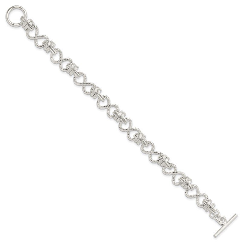 Sterling Silver 7.75inch Polished Fancy Link Toggle Bracelet 
