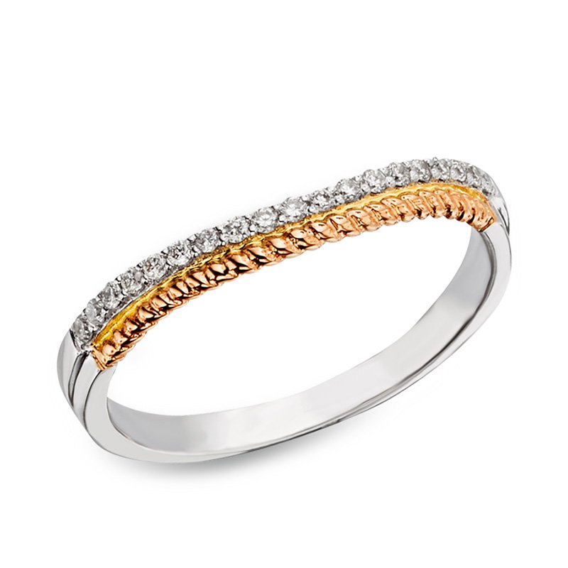 Two-tone gold, curved beaded, diamond band