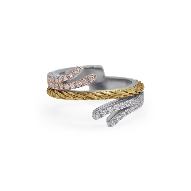 ALOR Catalog yellow cable double passback ring with 18kt white & rose gold & diamonds