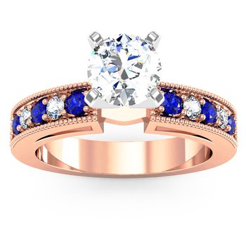Milgrain Pave Diamond & Sapphire Engagement Ring 