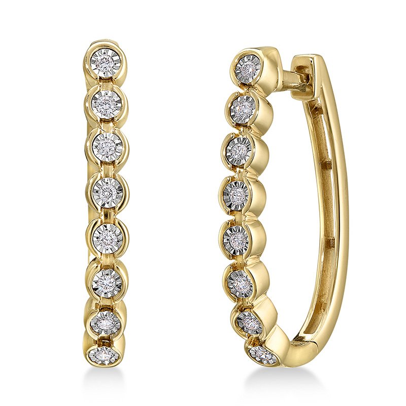 Yellow gold and round diamond hoop earrings