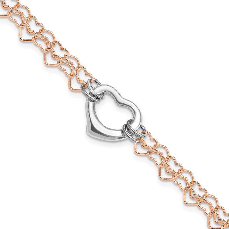Sterling Silver & Rose Gold Vermeil Love Heart Bracelet