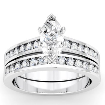 Channel Set Round Cut Diamond Engagement Ring with Matching Band