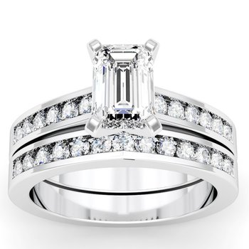 Channel Set Round Cut Diamond Engagement Ring with Matching Band