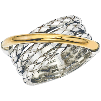 VHR 1106 3 Row Sterling Traversa Band Ring with Yellow Gold Shiny Crossover