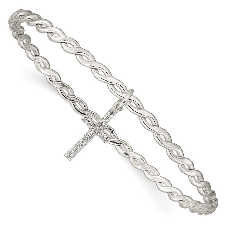 Sterling Silver Polished Cross Bangle Bracelet 