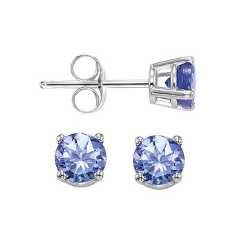 Four Prong Tanzanite Studs in 14K White Gold (3 MM) 