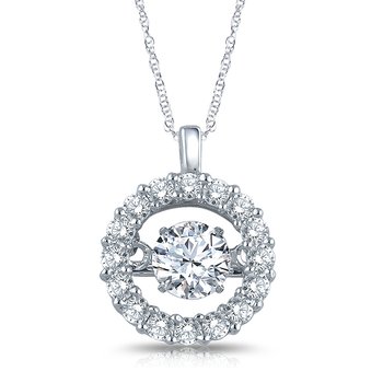 White gold, twinkling round diamond halo pendant