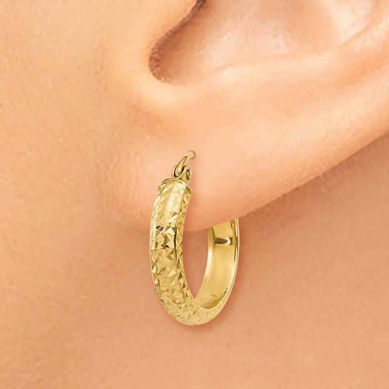 14K Diamond-cut 3.5x17mm Hollow Hoop Earrings 