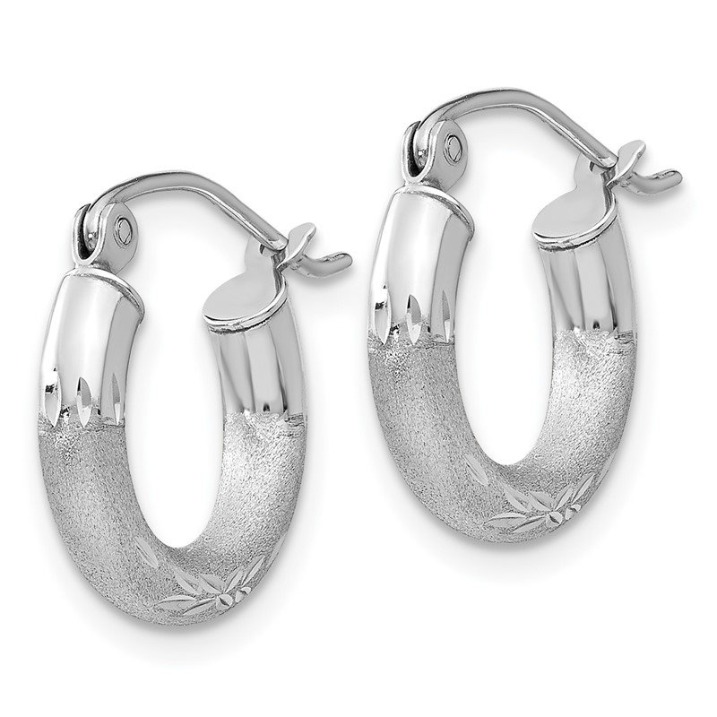 Finejewelers 10k White Gold Satin and Bright-cut 3mm Round Hoop Earrings 