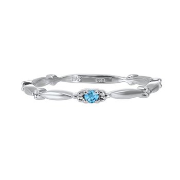 Swiss Blue Topaz Solitaire Antique Style Slender Stackable Band in 10k White Gold