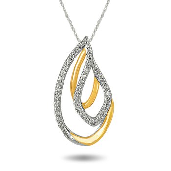 Two-tone gold, leaf-shape pave diamond pendant