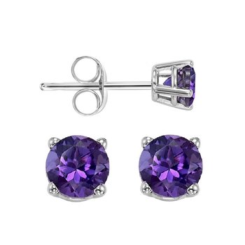 Four Prong Amethyst Studs in 14K White Gold (5 MM) 
