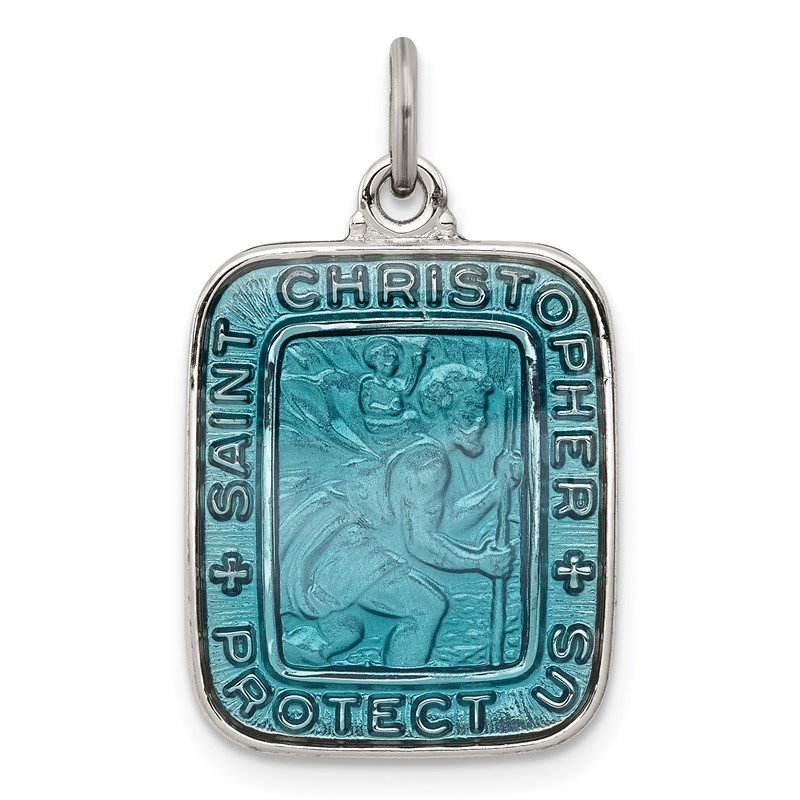 925 Sterling Silver Rhodium-plated Enameled St Christopher Medal 