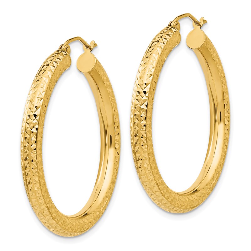 14K Gold Diamond Cut Round Hoop Earrings