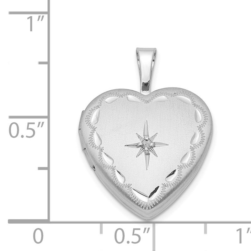 16mm Satin and Diamond-cut Heart Locket FB Jewels Solid 925 Sterling Silver Rhodium-Plated and Dia 